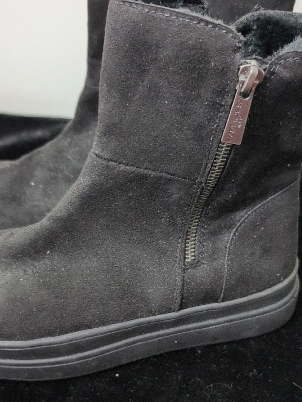 J Slides Black Suede Platform Ankle Boots with Side Zip